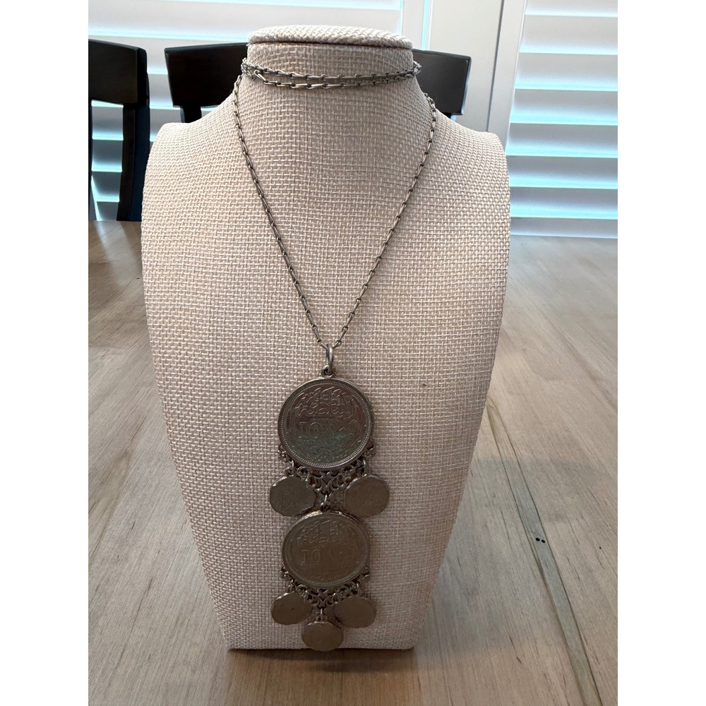 Boho Whimsygoth Egyptian Coin Pendant Necklace Women Silver 10 Piastres Tiered